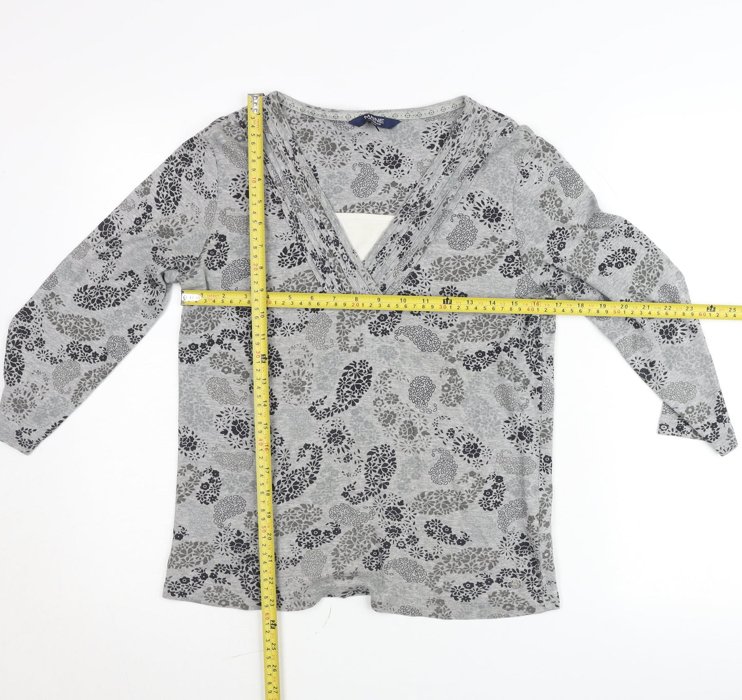 Maine New England Women’s Grey Floral V-Neck Tunic Blouse Size 14