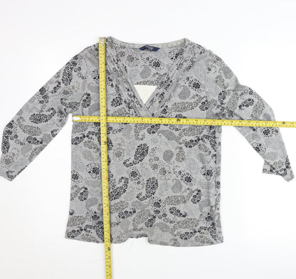 Maine New England Women’s Grey Floral V-Neck Tunic Blouse Size 14
