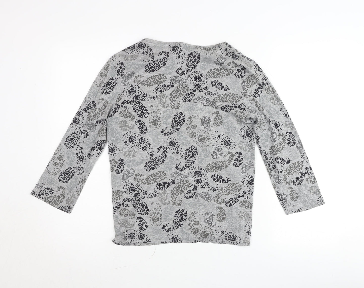 Maine New England Women’s Grey Floral V-Neck Tunic Blouse Size 14