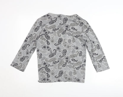 Maine New England Women’s Grey Floral V-Neck Tunic Blouse Size 14