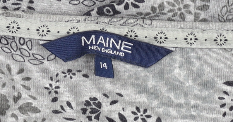 Maine New England Women’s Grey Floral V-Neck Tunic Blouse Size 14