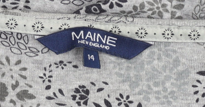 Maine New England Women’s Grey Floral V-Neck Tunic Blouse Size 14