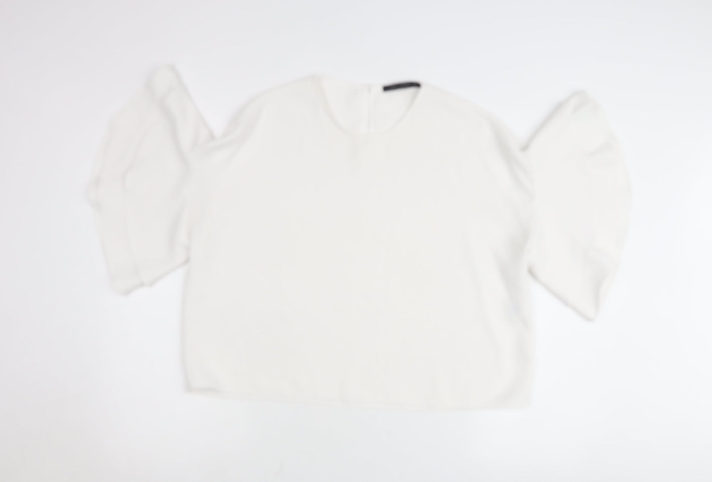 Zara Women White Cropped Blouse Flared Sleeve Size M