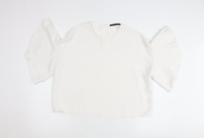 Zara Women White Cropped Blouse Flared Sleeve Size M