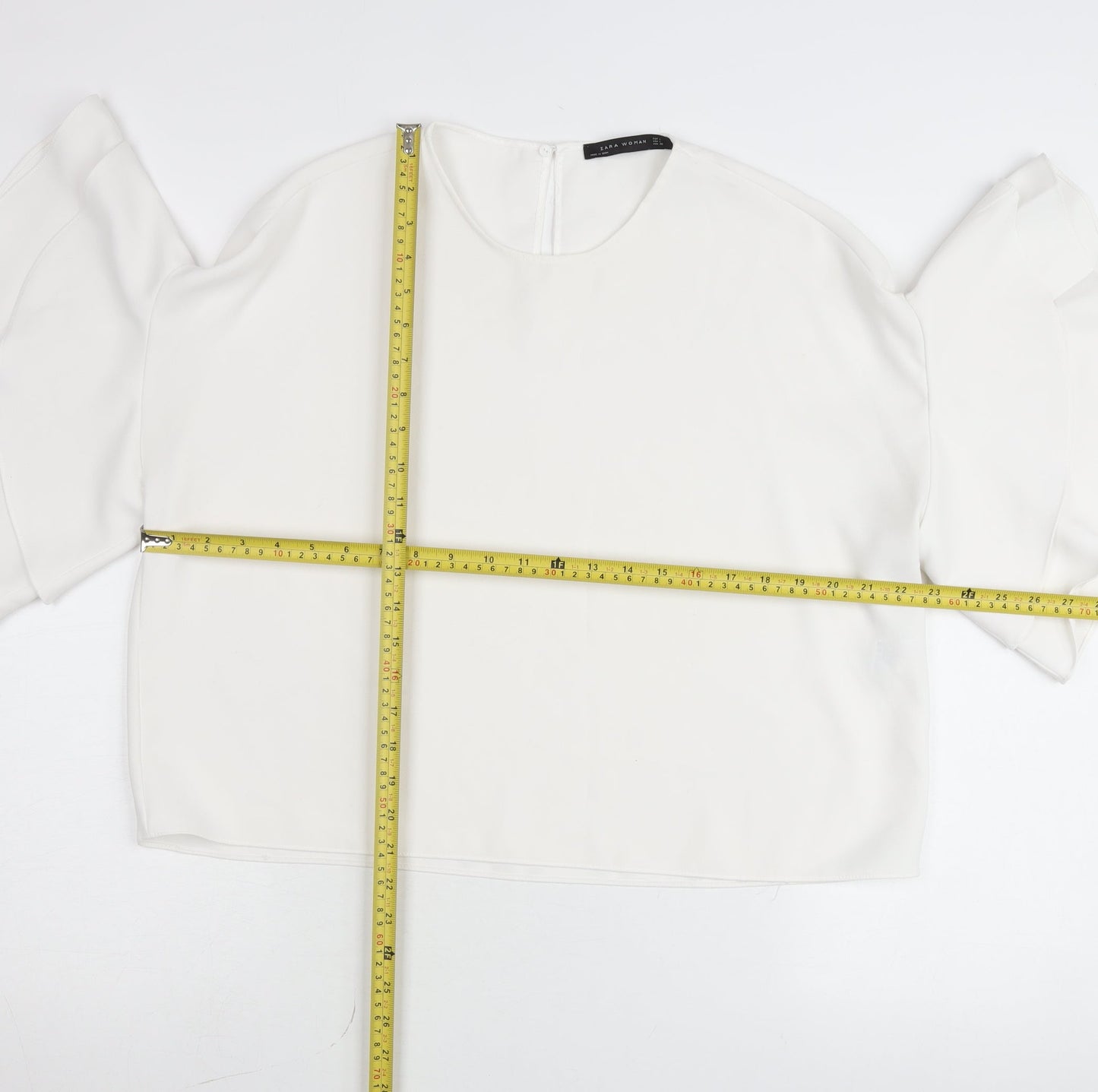 Zara Women White Cropped Blouse Flared Sleeve Size M
