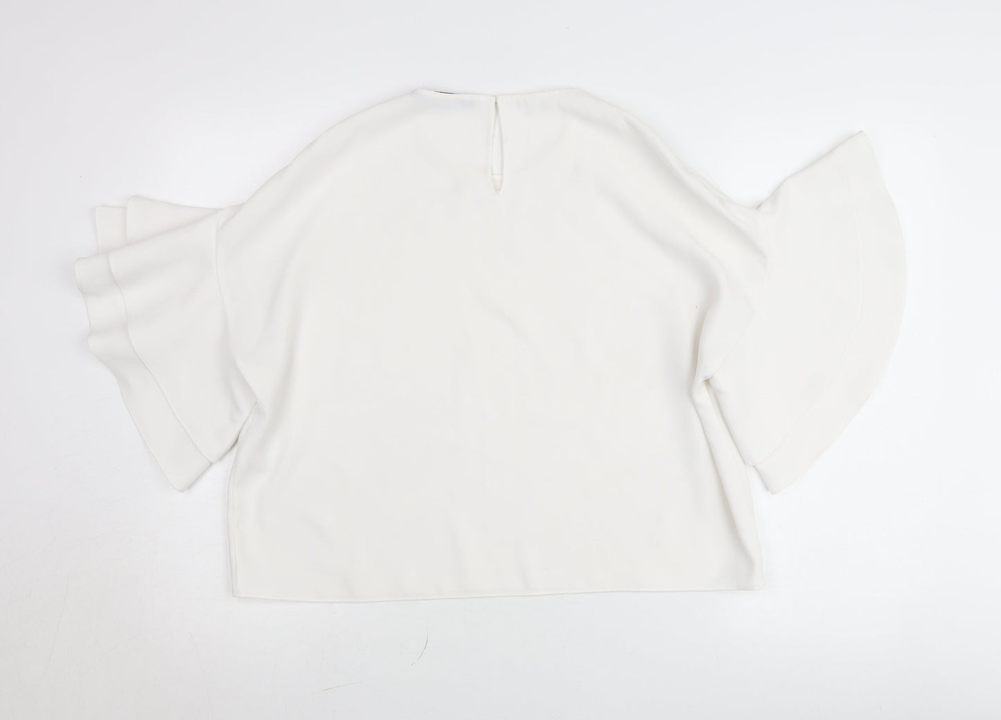 Zara Women White Cropped Blouse Flared Sleeve Size M
