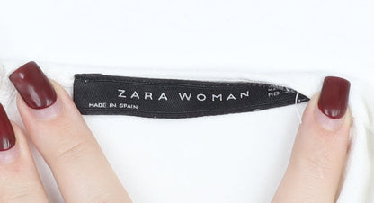Zara Women White Cropped Blouse Flared Sleeve Size M