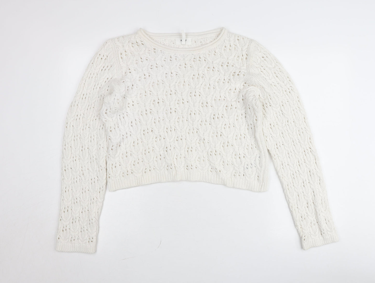 Object Womens White Cotton Open-Knit Pullover Jumper Size L