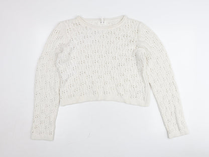Object Womens White Cotton Open-Knit Pullover Jumper Size L