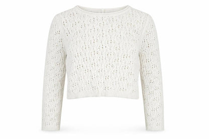 Front view of Object women’s white cotton open-knit jumper, size L
