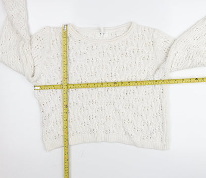Object Womens White Cotton Open-Knit Pullover Jumper Size L