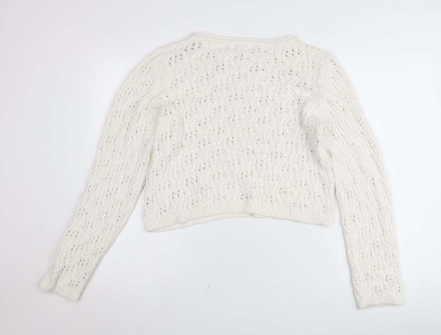 Object Womens White Cotton Open-Knit Pullover Jumper Size L