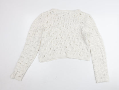 Object Womens White Cotton Open-Knit Pullover Jumper Size L