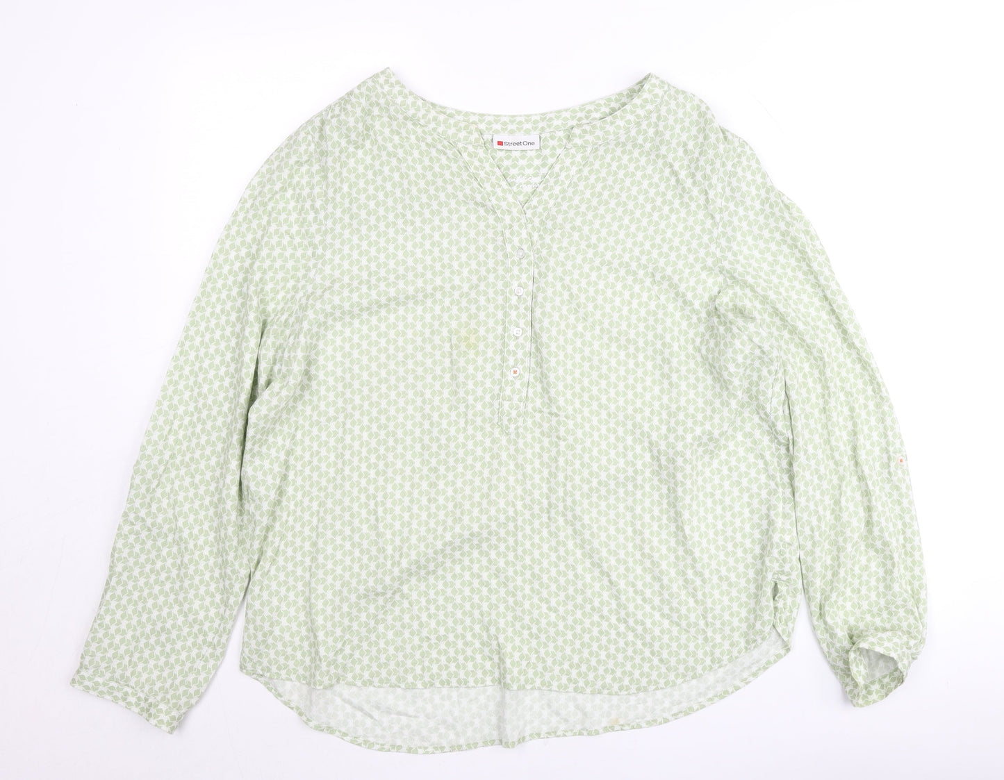 Street One Women Green Geometric Blouse Size 12 Long Sleeve Cotton