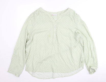Street One Women Green Geometric Blouse Size 12 Long Sleeve Cotton