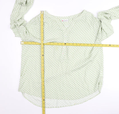 Street One Women Green Geometric Blouse Size 12 Long Sleeve Cotton