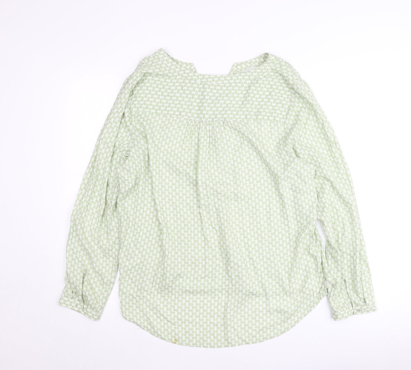 Street One Women Green Geometric Blouse Size 12 Long Sleeve Cotton