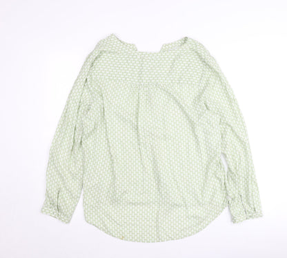 Street One Women Green Geometric Blouse Size 12 Long Sleeve Cotton