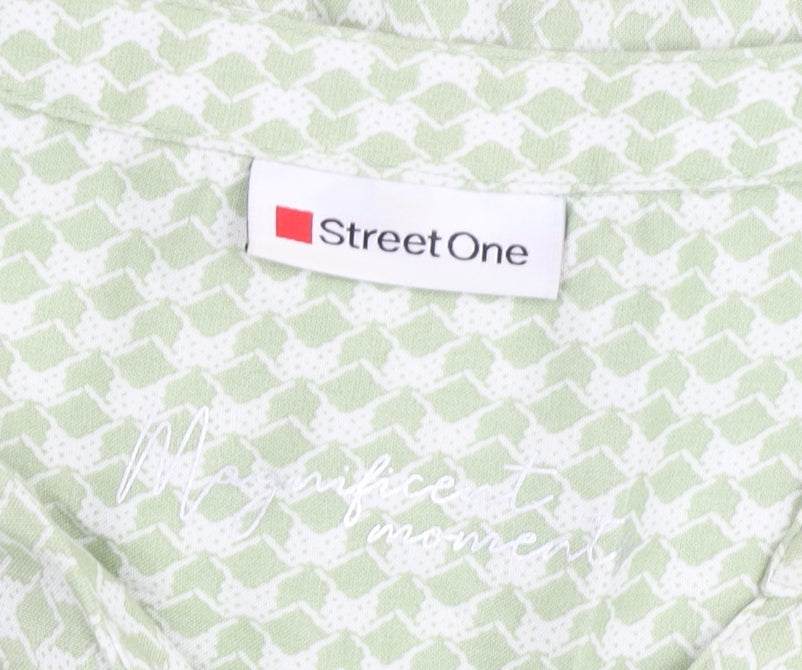 Street One Women Green Geometric Blouse Size 12 Long Sleeve Cotton