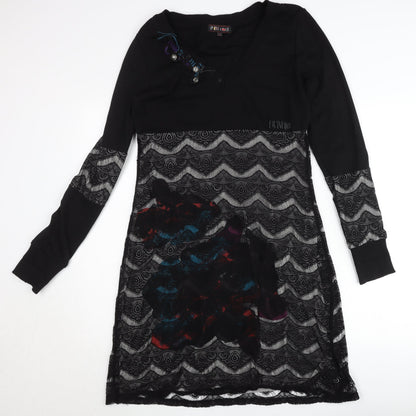 Frime Womens Black Multicoloured Lace Shift Dress Size L