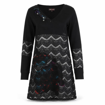Frime Womens Black Multicoloured Lace Shift Dress Size L