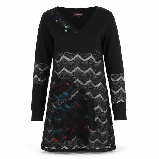 Frime Womens Black Multicoloured Lace Shift Dress Size L