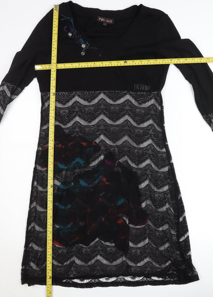 Frime Womens Black Multicoloured Lace Shift Dress Size L