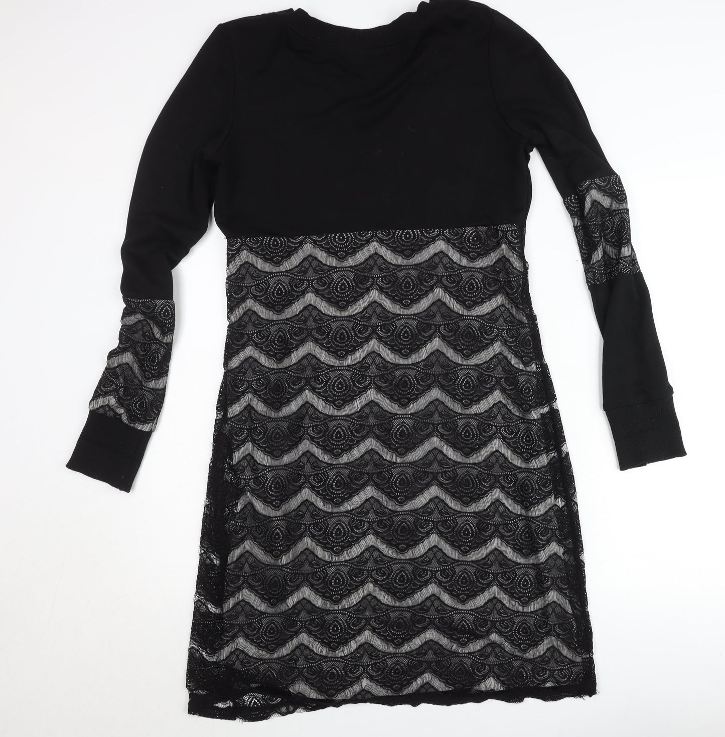 Frime Womens Black Multicoloured Lace Shift Dress Size L