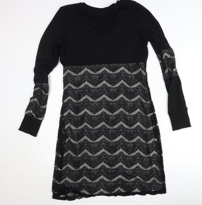 Frime Womens Black Multicoloured Lace Shift Dress Size L