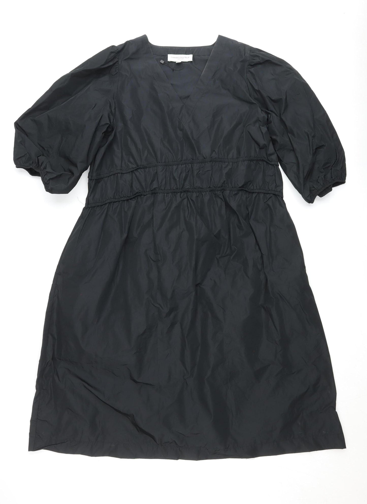 Carolyn Donnelly Womens Black Size 12 A-Line Ruched Puff Sleeve Dress