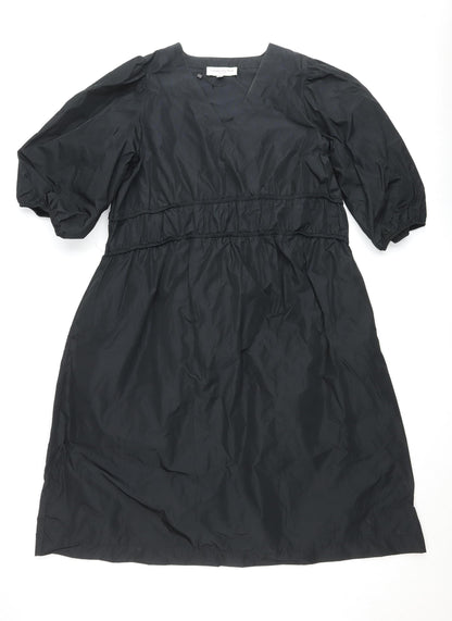 Carolyn Donnelly Womens Black Size 12 A-Line Ruched Puff Sleeve Dress