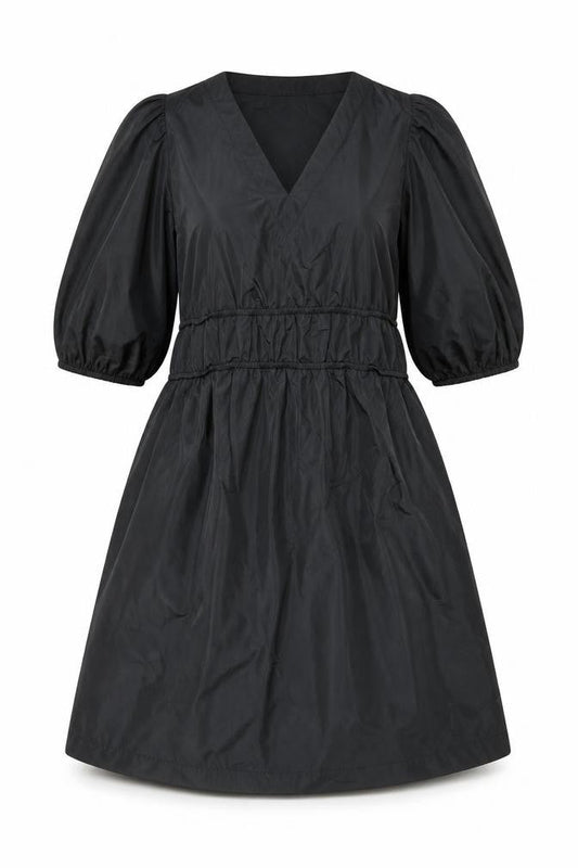 Carolyn Donnelly Womens Black Size 12 A-Line Ruched Puff Sleeve Dress