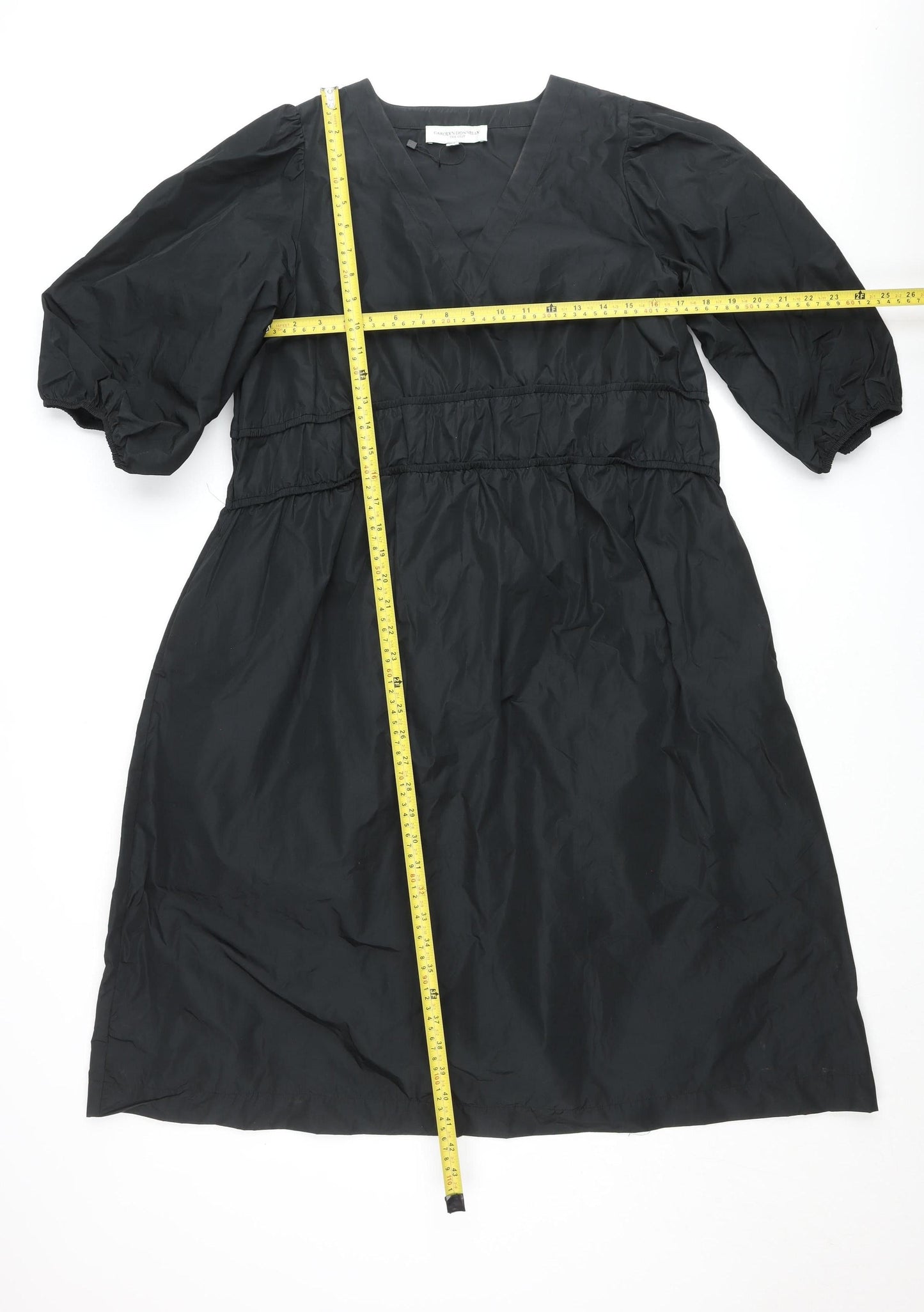 Carolyn Donnelly Womens Black Size 12 A-Line Ruched Puff Sleeve Dress