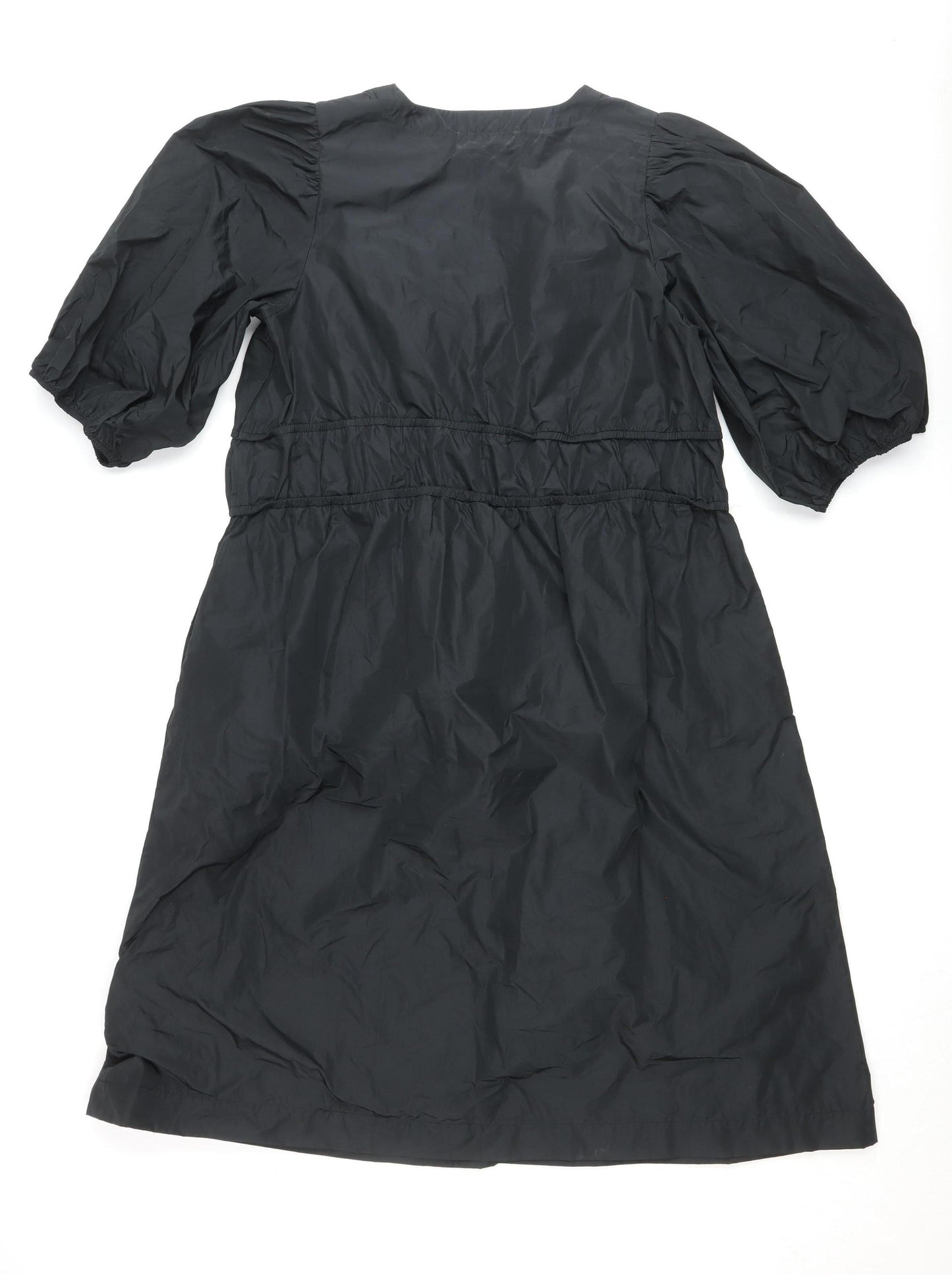 Carolyn Donnelly Womens Black Size 12 A-Line Ruched Puff Sleeve Dress