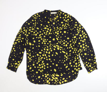 Paraphrase Women’s Black Yellow Polka Dot Blouse L 14 Tunic Long Sleeve