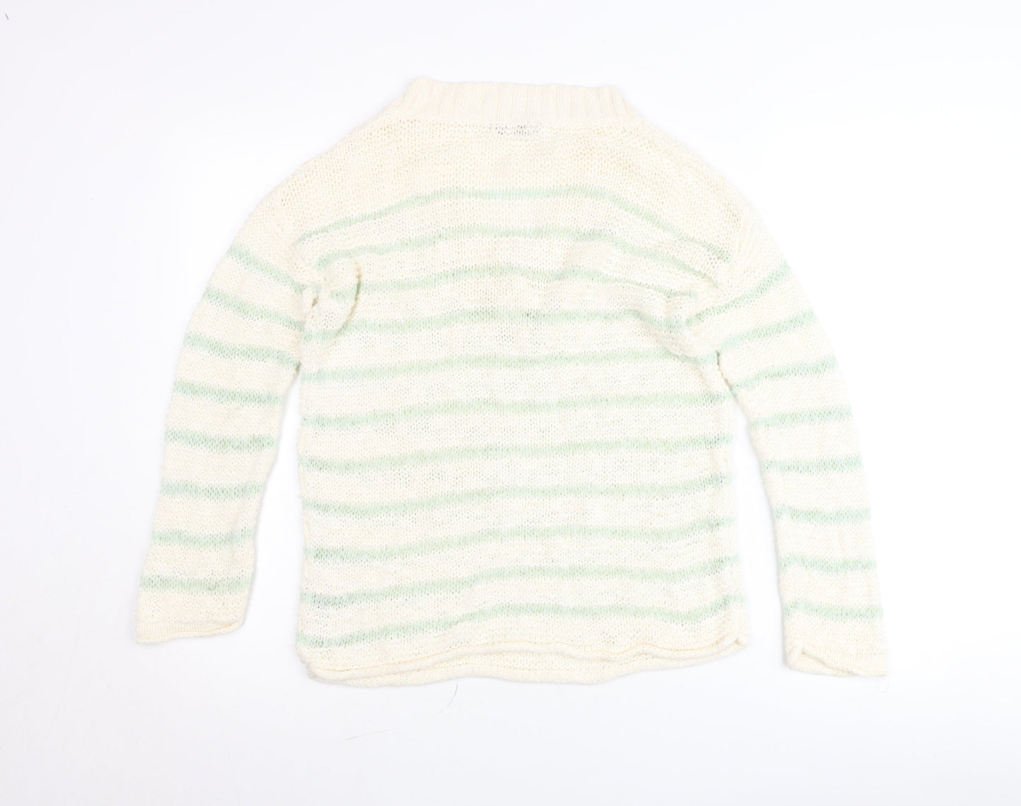 Dunnes Women’s Ivory Green Striped V-Neck Pullover Jumper Size S