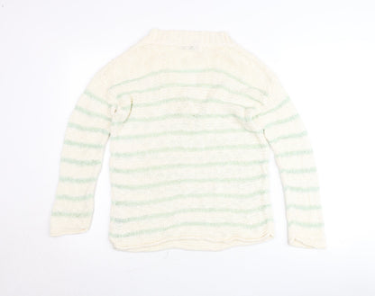 Dunnes Women’s Ivory Green Striped V-Neck Pullover Jumper Size S