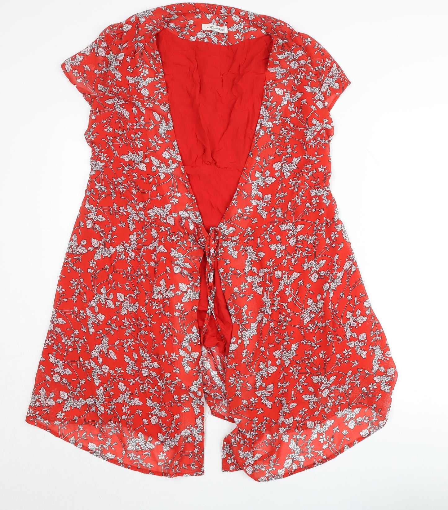 Majolica Womens Red Floral Wrap Dress M Short Sleeve V-Neck