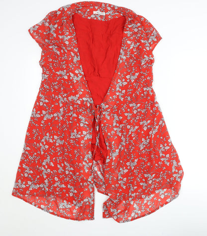 Majolica Womens Red Floral Wrap Dress M Short Sleeve V-Neck