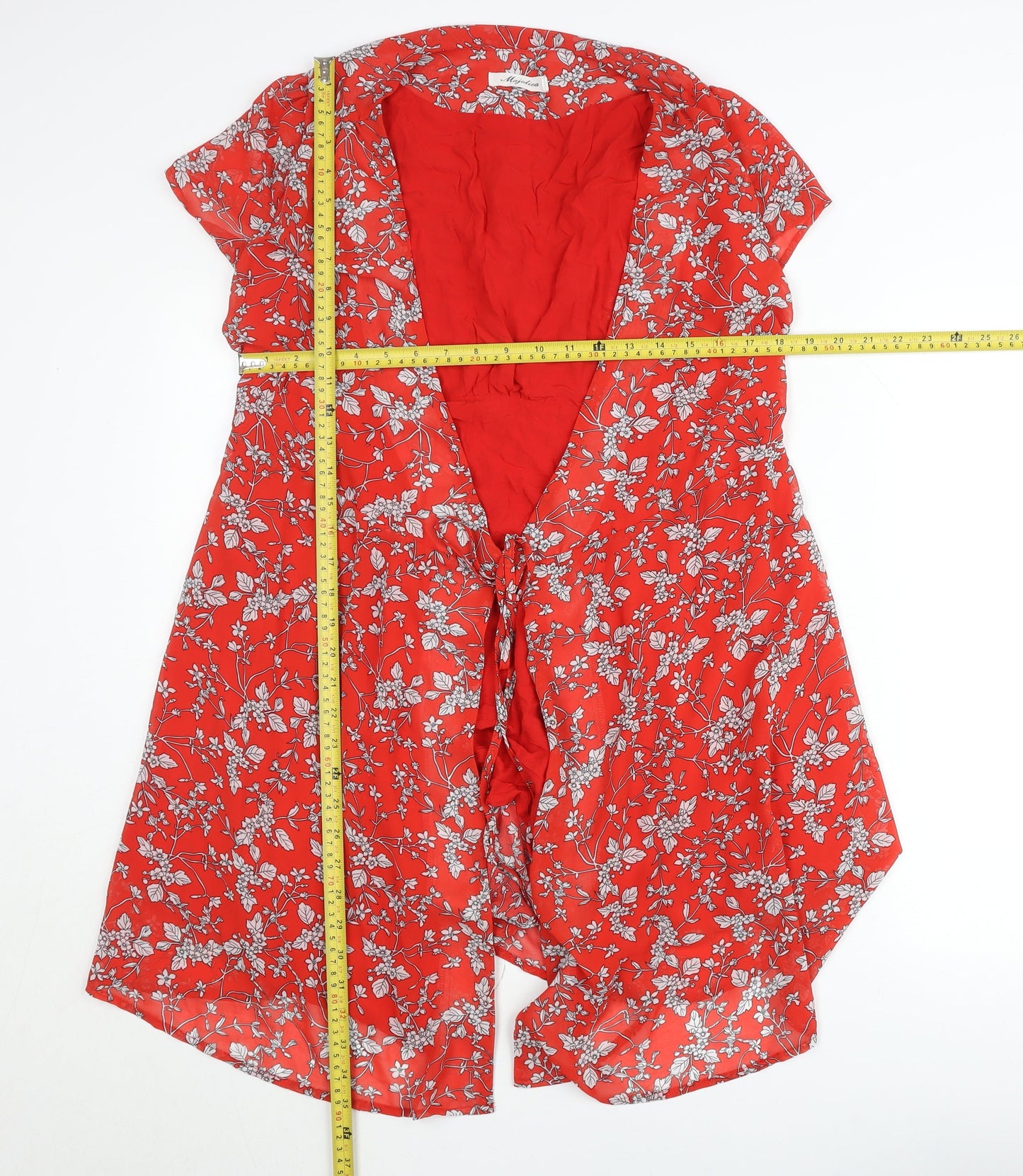 Majolica Womens Red Floral Wrap Dress M Short Sleeve V-Neck