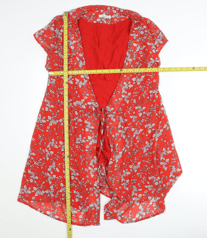 Majolica Womens Red Floral Wrap Dress M Short Sleeve V-Neck