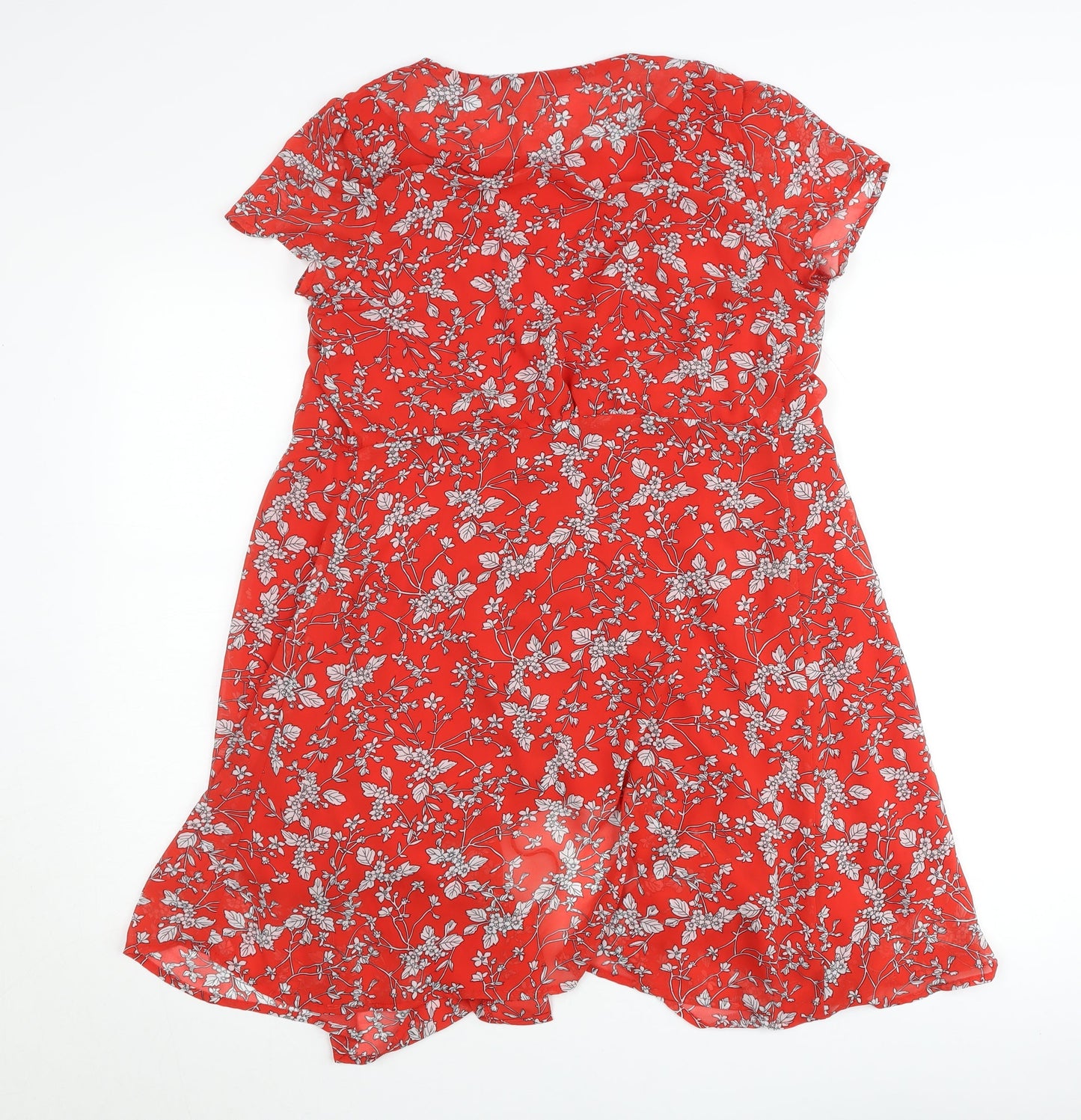 Majolica Womens Red Floral Wrap Dress M Short Sleeve V-Neck