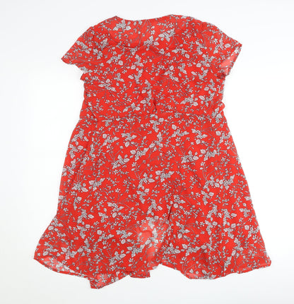 Majolica Womens Red Floral Wrap Dress M Short Sleeve V-Neck