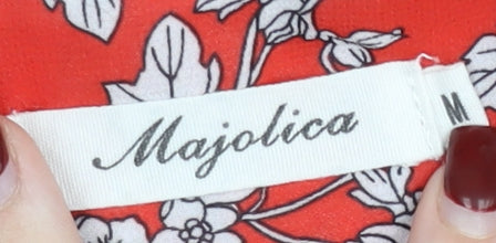 Majolica Womens Red Floral Wrap Dress M Short Sleeve V-Neck