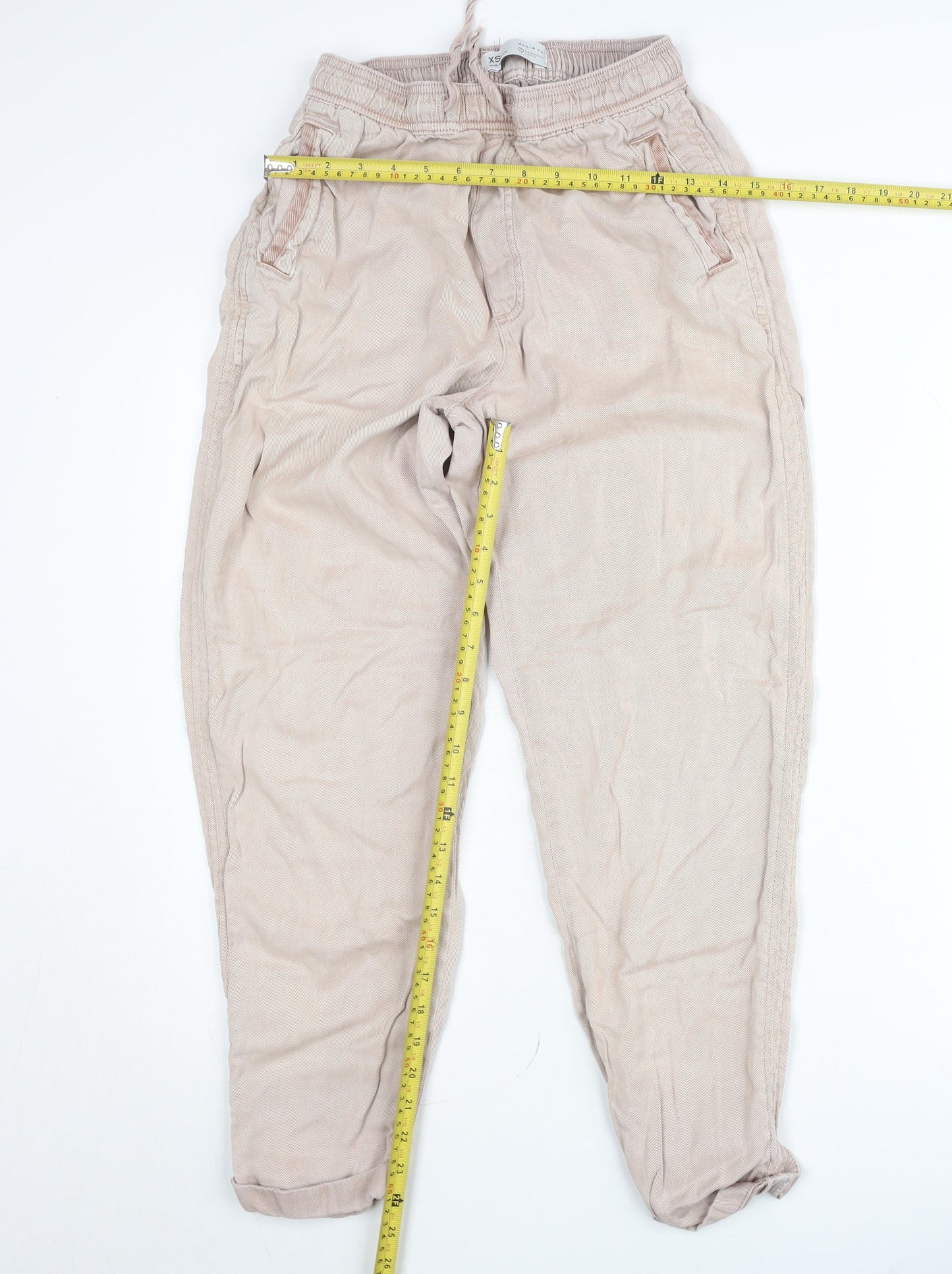 Primark Women’s Beige Tapered Jeans XS Relaxed Fit Elastic Waist