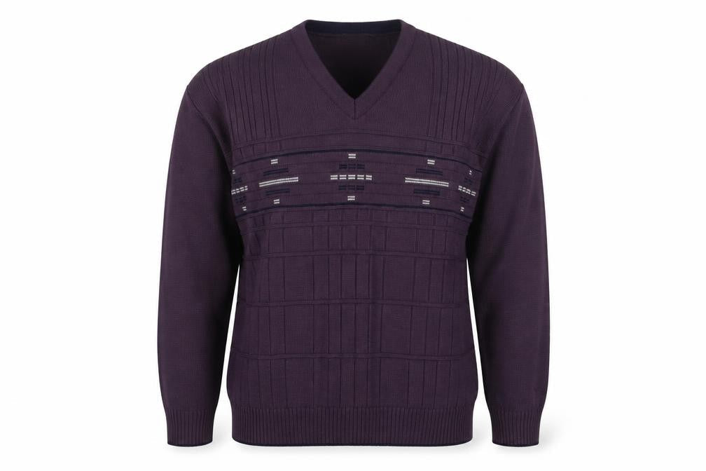 Front view of Dunnes Men’s Purple Medium V-Neck jumper Knit