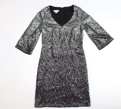Monsoon Women’s Silver Sequin Sheath Party Dress UK 10 V-Neck
