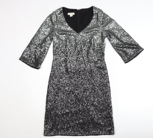 Monsoon Women’s Silver Sequin Sheath Party Dress UK 10 V-Neck