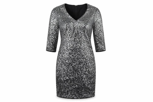 Monsoon Women’s Silver Sequin Sheath Party Dress UK 10 V-Neck