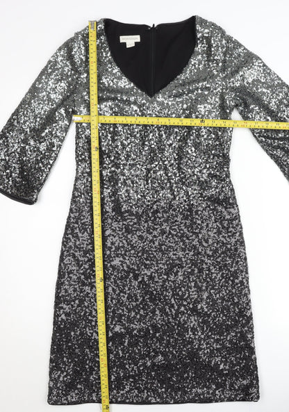 Monsoon Women’s Silver Sequin Sheath Party Dress UK 10 V-Neck